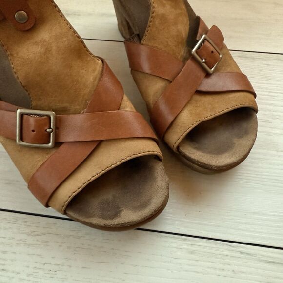 Dansko Dominique T-Strap Leather Heels Womens 39 Brown Strappy Sandals Wood Heel - Picture 3 of 10